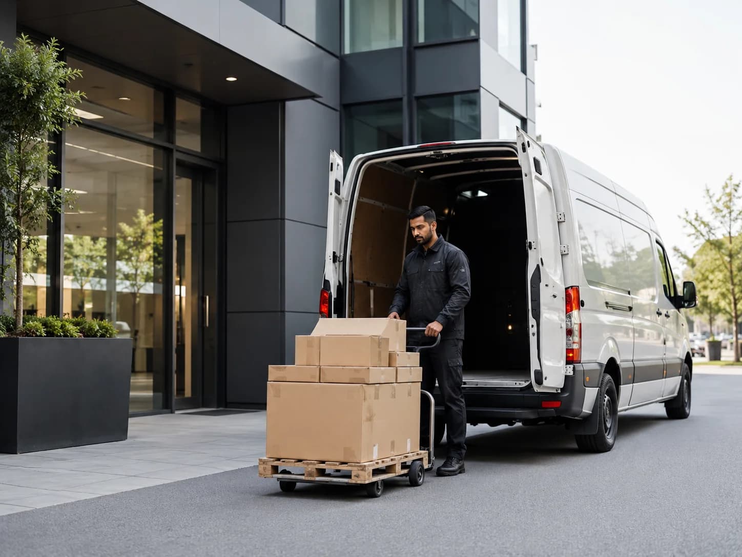 Courier van prepared for same-day business delivery